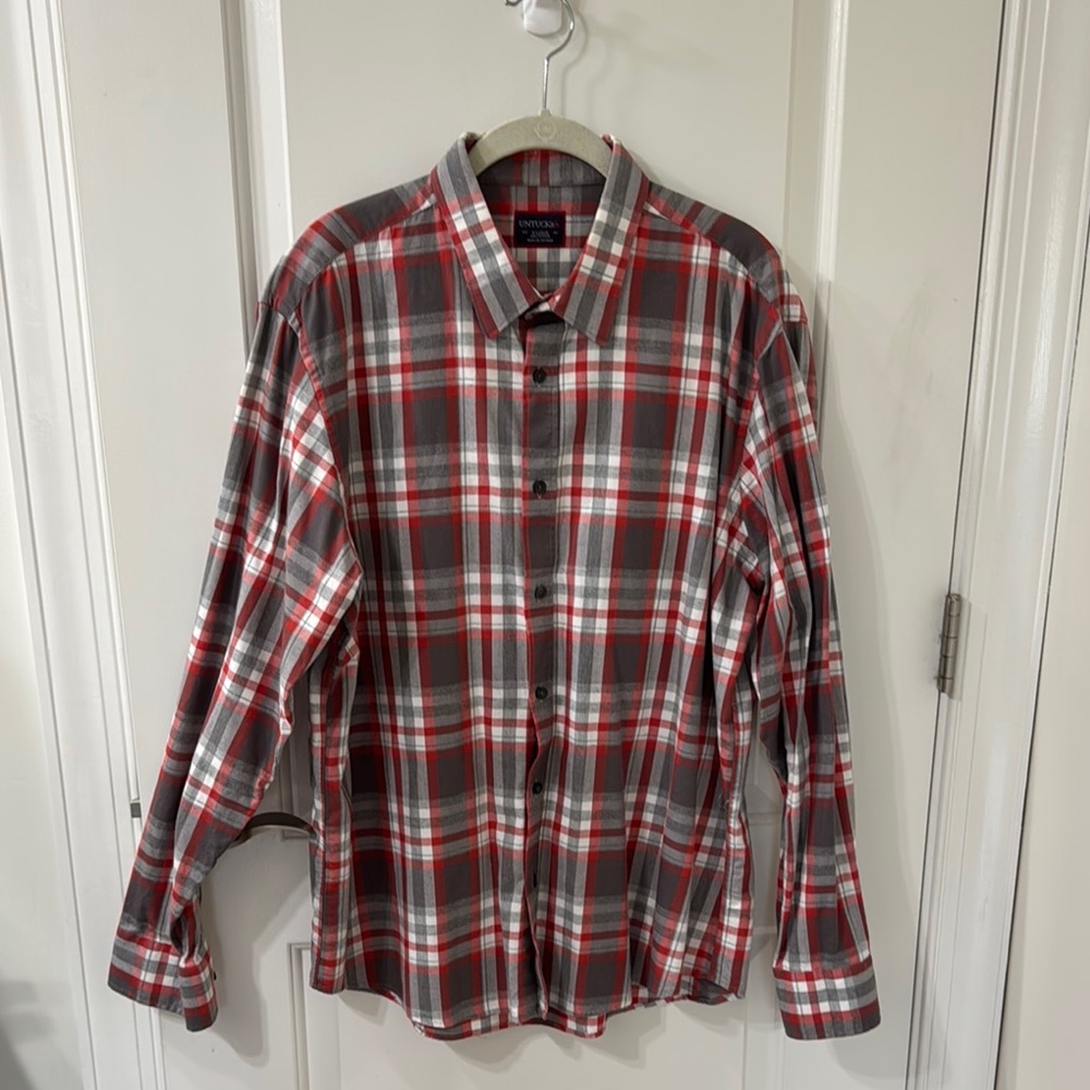 UNTUCKit Red and Gray Plaid Casual Shirt